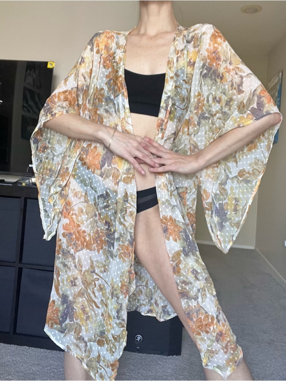 Floral Sheer Kimono Cover Up Vince Camuto